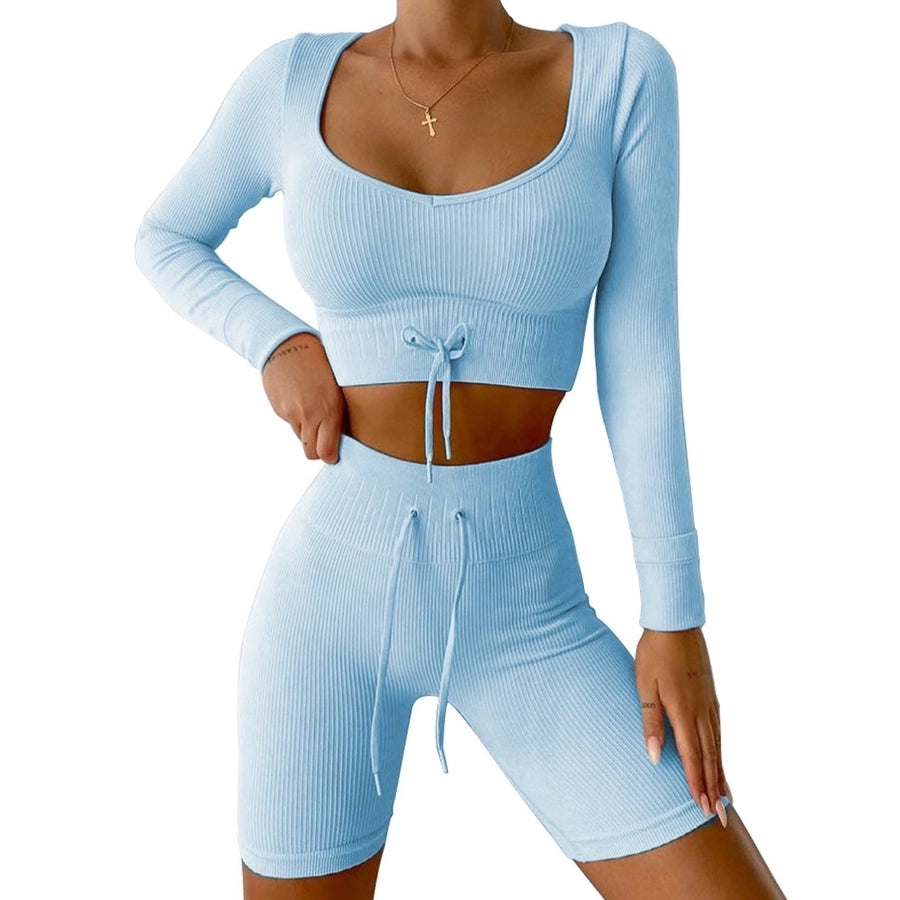 sports solid color nylon round neck active sets t-shirt leggings