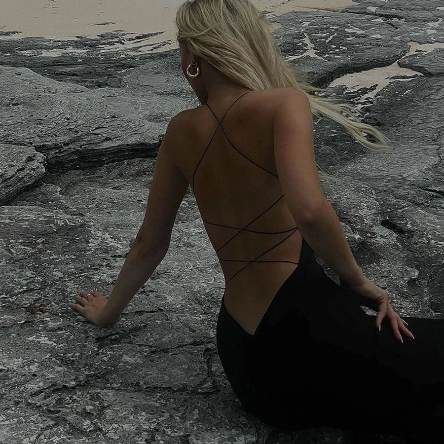 Women's Sheath Dress Sexy U Neck Backless Sleeveless Solid Color Maxi Long Dress Holiday Travel