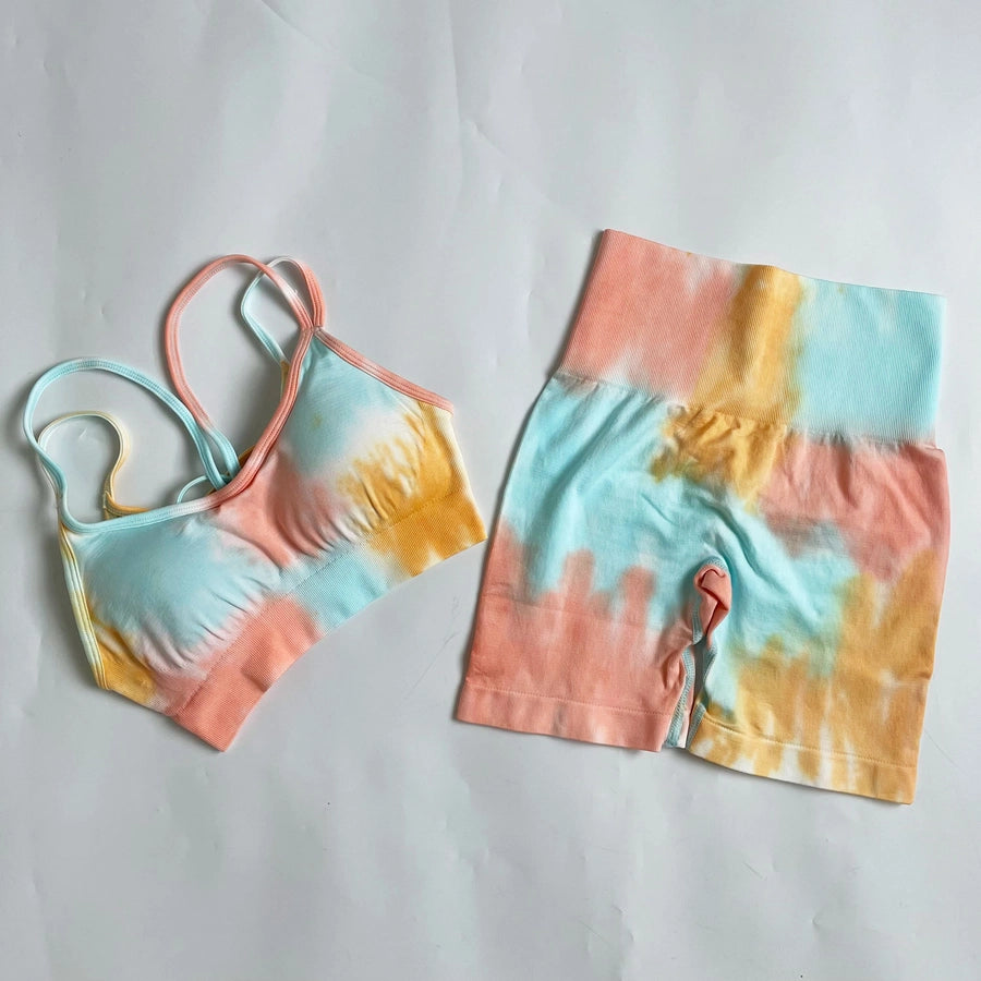 Simple Style Tie Dye Cotton Blend Spandex Strap Active Sets Vest Jogger Pants