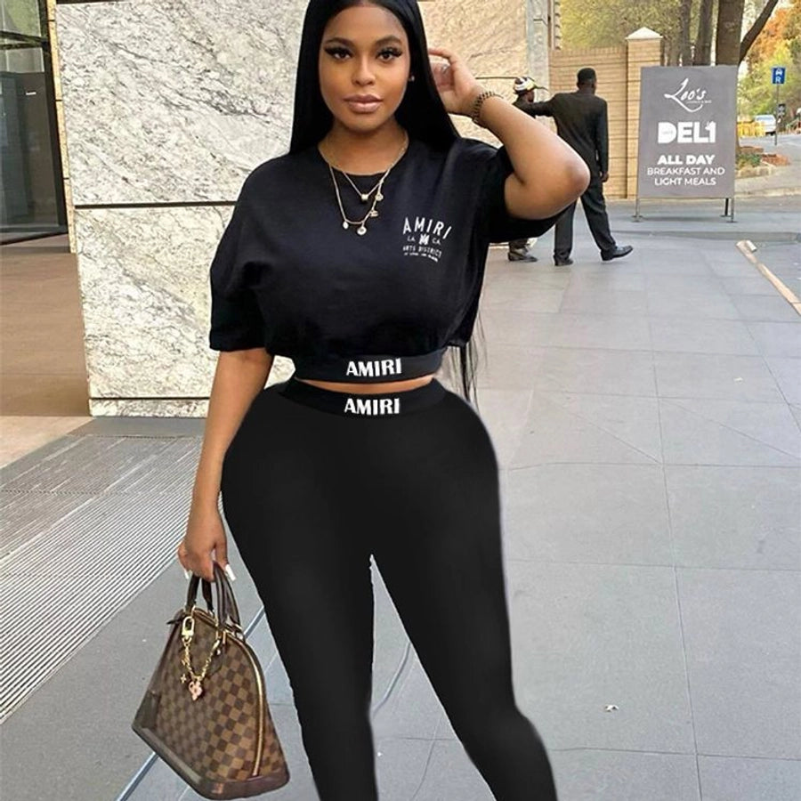 Holiday Women's Streetwear Letter Polyester Pants Sets Pants Sets