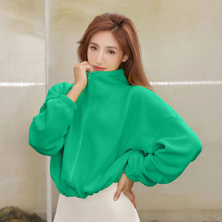 Simple Style Solid Color Linen Polar Fleece Turtleneck Active Tops