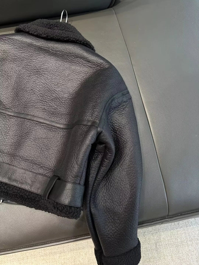 Women's Streetwear Solid Color Belt Zipper Leather Jacket Casual Jacket