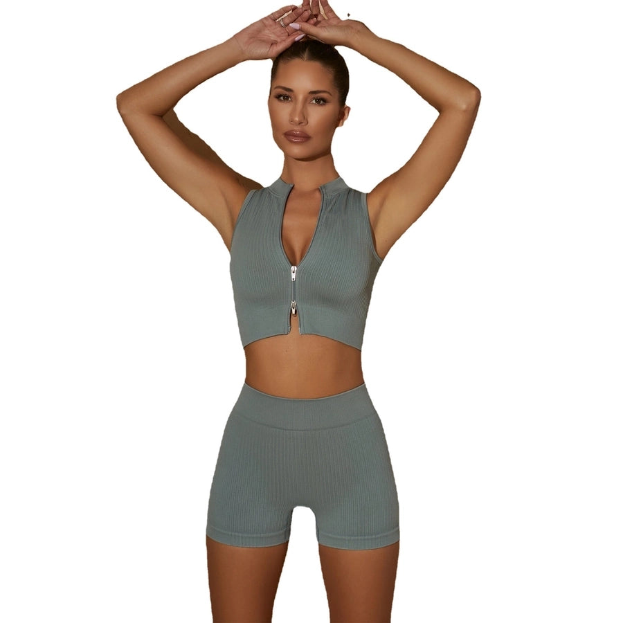 simple style solid color nylon u neck tracksuit vest jogger pants