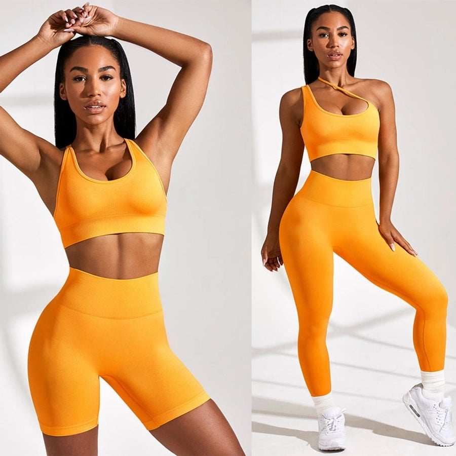sports solid color chemical fiber blend v neck tracksuit vest leggings