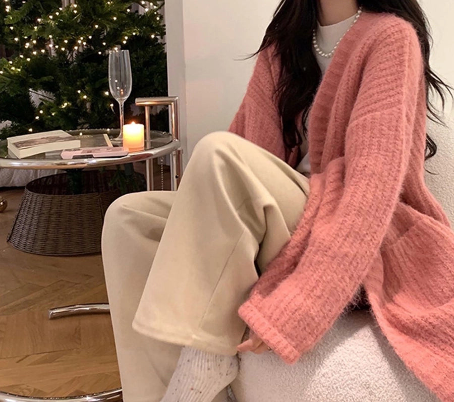 Korean Style Lazy Style Sweater Coat Autumn and Winter New Loose plus size Thickened Long   Knitted Cardigan for Women