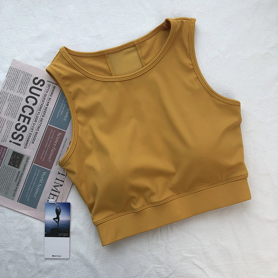 sports solid color nylon spandex round neck active tops vest