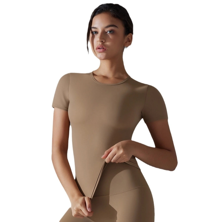 Simple Style Solid Color Nylon Round Neck Active Tops T-shirt