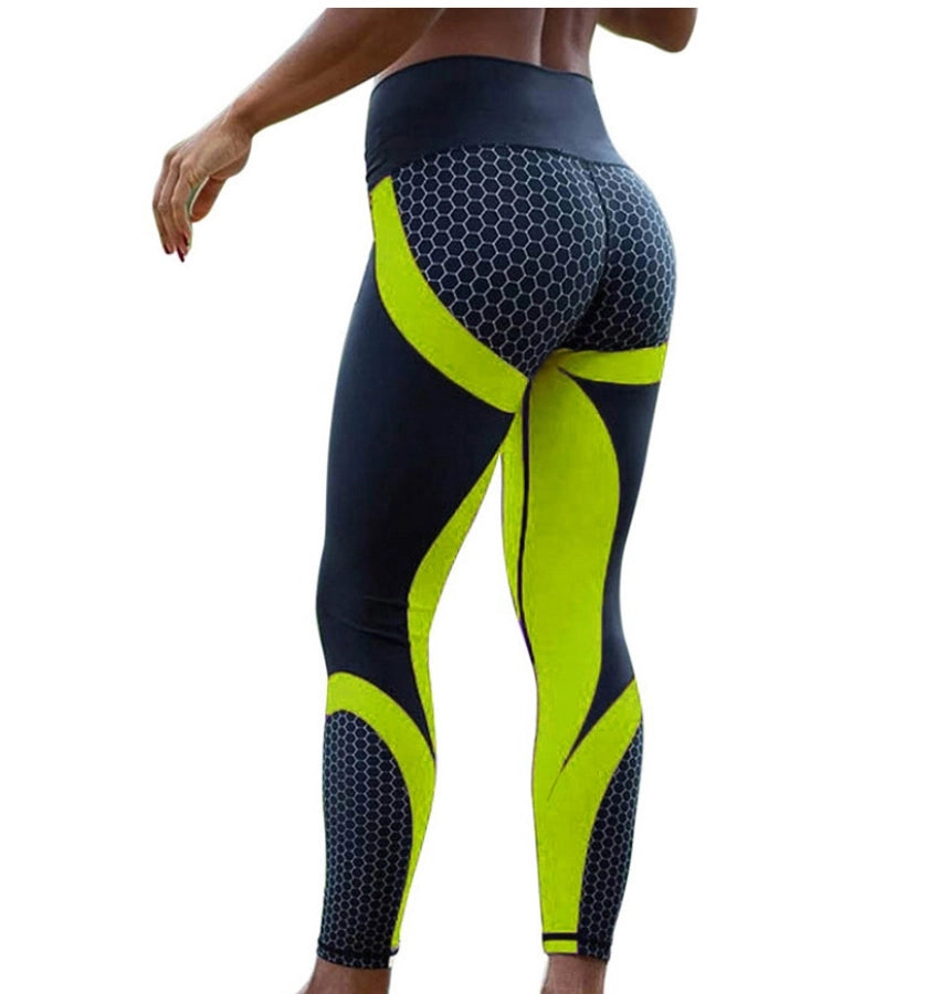 fashion color block polyester printing active bottoms leggings