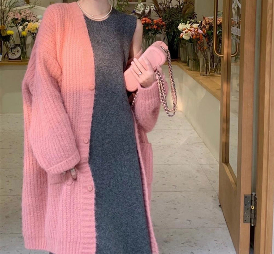 Korean Style Lazy Style Sweater Coat Autumn and Winter New Loose plus size Thickened Long   Knitted Cardigan for Women