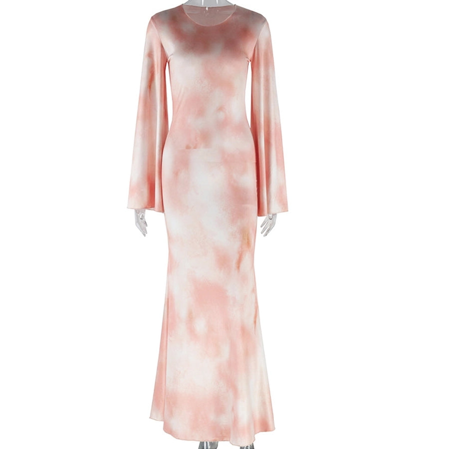 Women's Trumpet Dress Streetwear Round Neck Printing Long Sleeve Abstract Maxi Long Dress Holiday