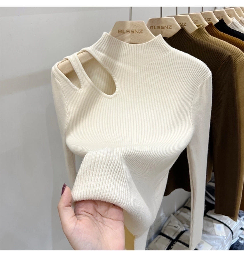 women's sweater long sleeve sweaters & cardigans hollow out casual solid color