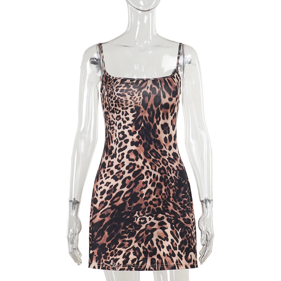 Women's Hip skirt Sexy Strap Backless Sleeveless Leopard Above Knee Holiday