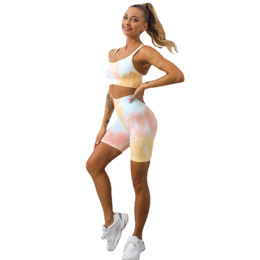 Simple Style Tie Dye Cotton Blend Spandex Strap Active Sets Vest Jogger Pants
