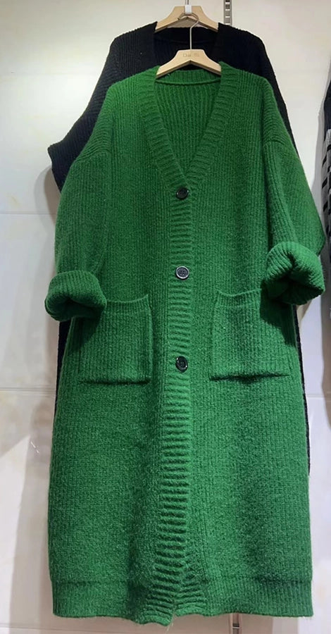 Korean Style Lazy Style Sweater Coat Autumn and Winter New Loose plus size Thickened Long   Knitted Cardigan for Women