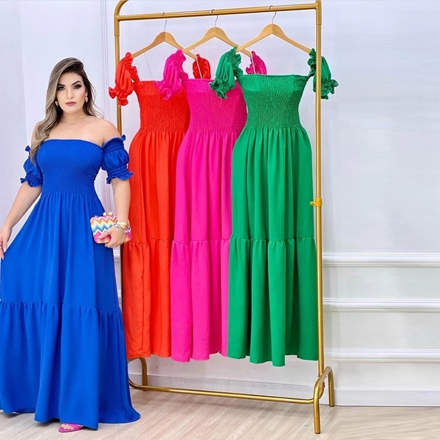 women's tiered skirt vintage style boat neck printing short sleeve leopard maxi long dress street