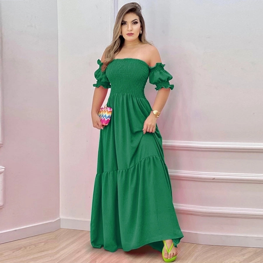 women's tiered skirt vintage style boat neck printing short sleeve leopard maxi long dress street