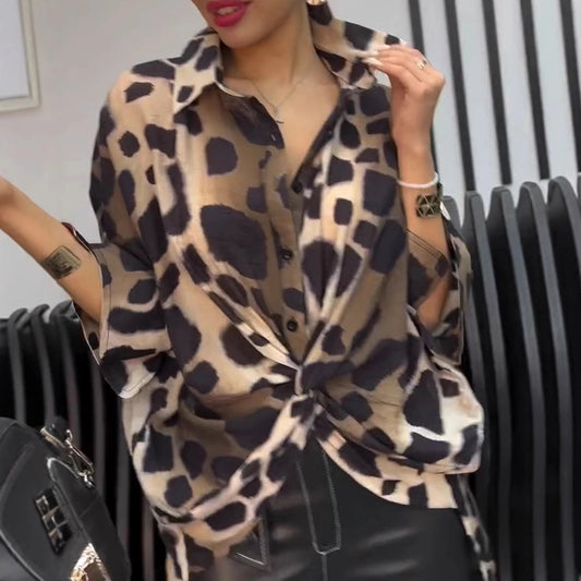 Women's Blouse Long Sleeve Blouses Casual Elegant Leopard