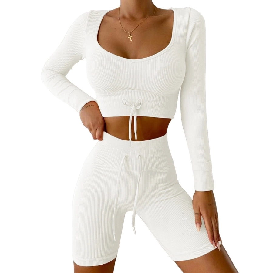 sports solid color nylon round neck active sets t-shirt leggings