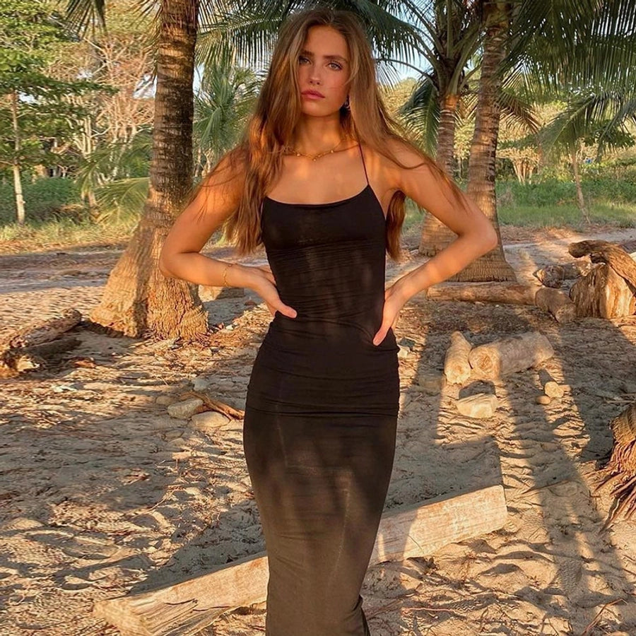 Women's Sheath Dress Sexy U Neck Backless Sleeveless Solid Color Maxi Long Dress Holiday Travel