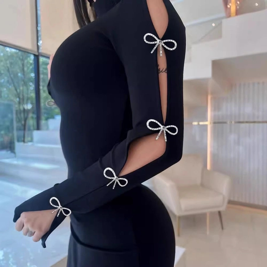 Women's Sheath Dress Elegant Sexy Turtleneck Long Sleeve Bow Knot Short Mini Dress Date Cocktail Party