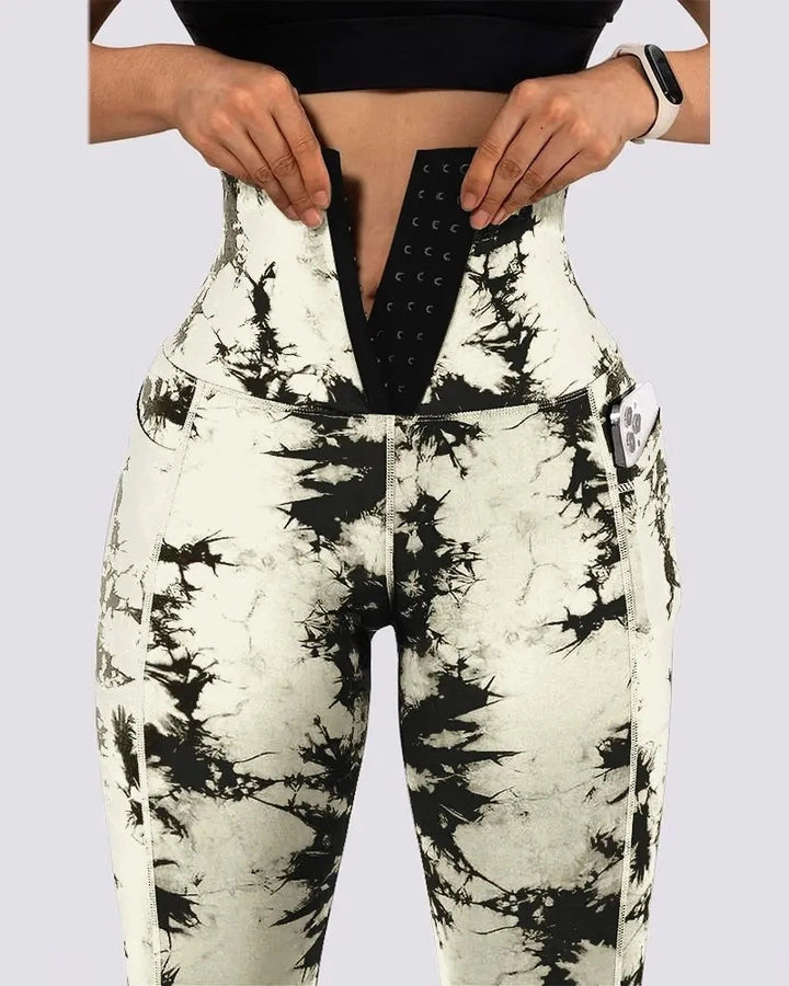women's sports tie dye polyester active bottoms leggings