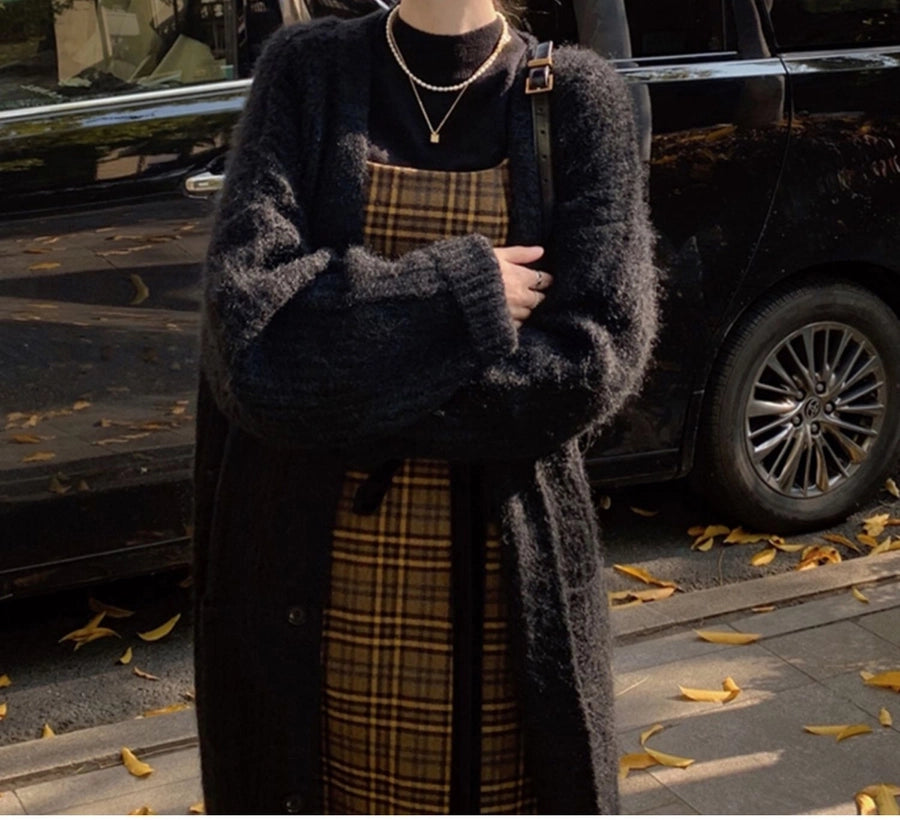 Korean Style Lazy Style Sweater Coat Autumn and Winter New Loose plus size Thickened Long   Knitted Cardigan for Women