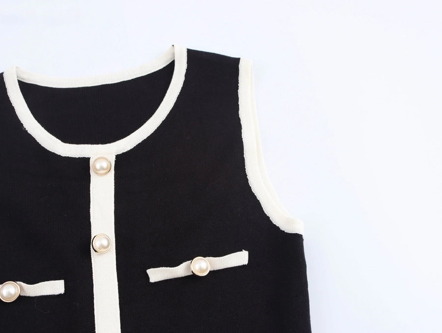 Women's Tank Dress Streetwear Round Neck Button Sleeveless Color Block Above Knee Casual Holiday