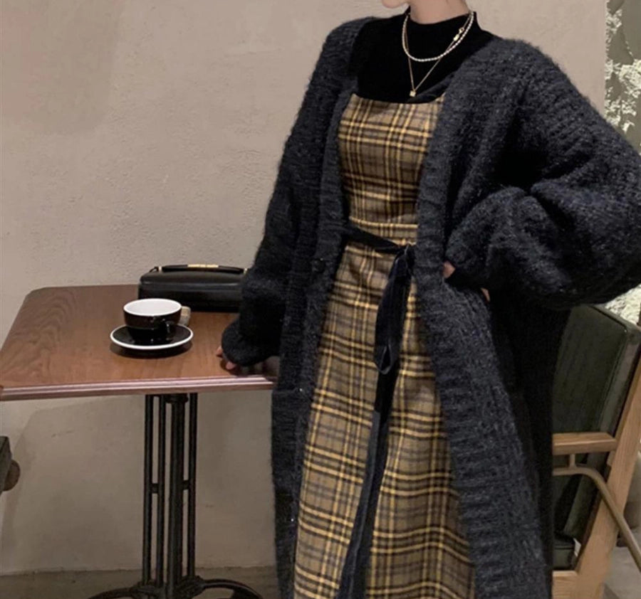 Korean Style Lazy Style Sweater Coat Autumn and Winter New Loose plus size Thickened Long   Knitted Cardigan for Women