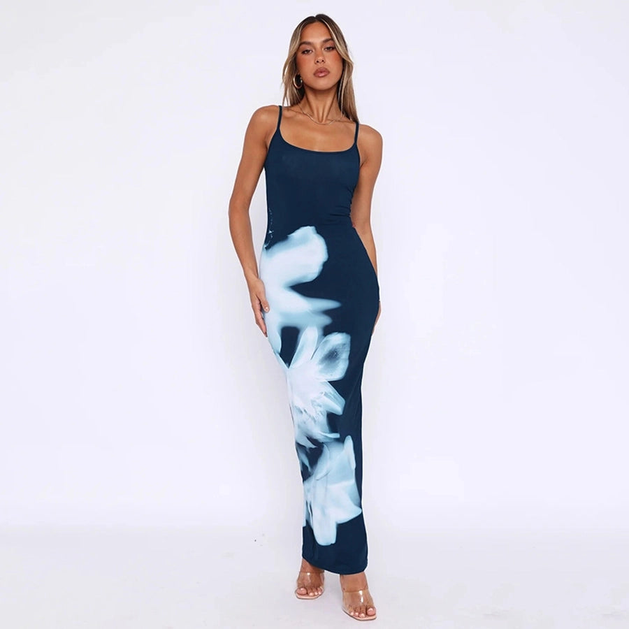 Women's Sheath Dress Streetwear U Neck Backless Sleeveless Abstract Maxi Long Dress Holiday
