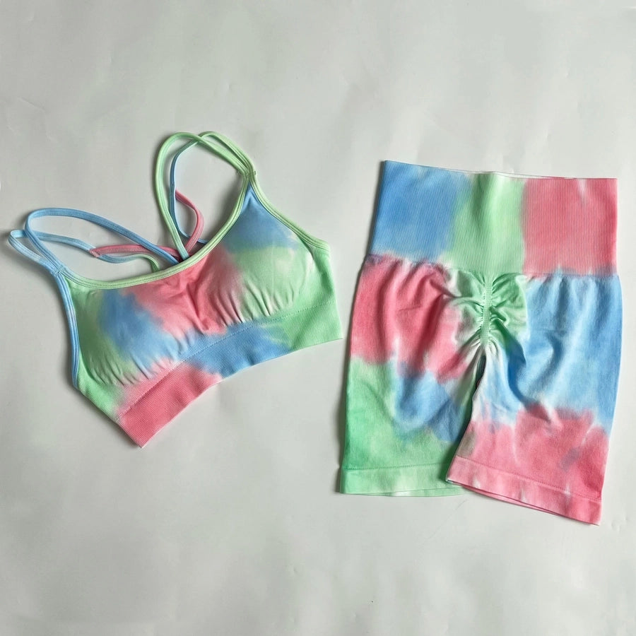 Simple Style Tie Dye Cotton Blend Spandex Strap Active Sets Vest Jogger Pants