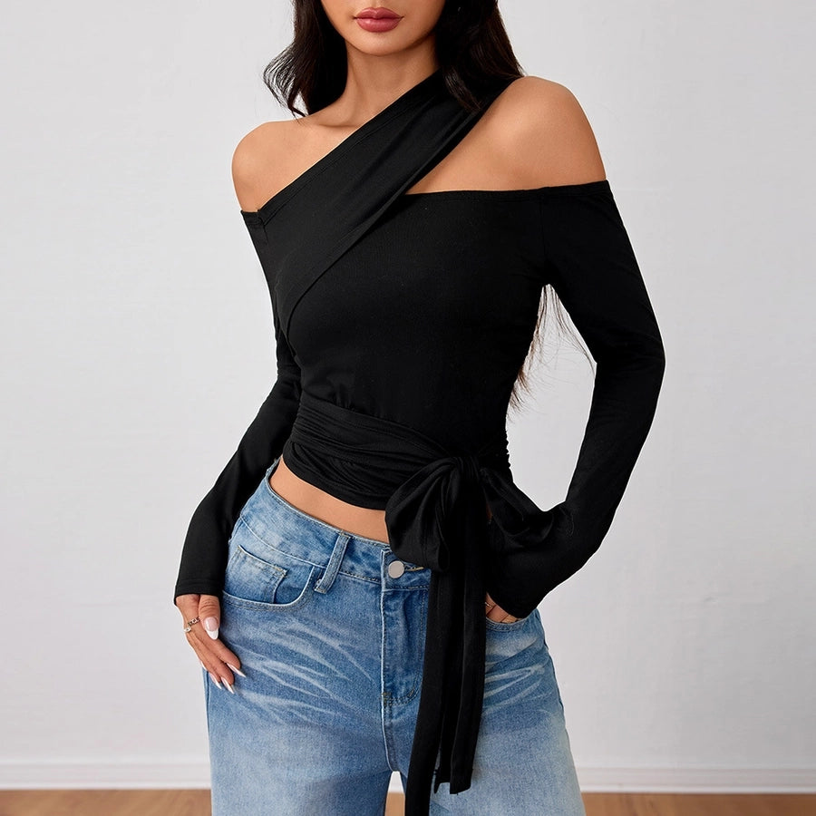 Women's T-shirt Long Sleeve Blouses Asymmetrical Casual Solid Color