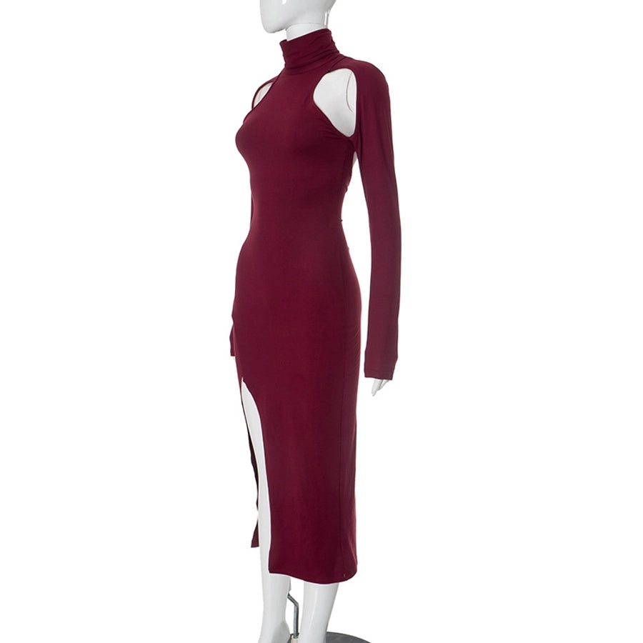 Women's Sheath Dress Sexy Turtleneck Long Sleeve Solid Color Maxi Long Dress Cocktail Party