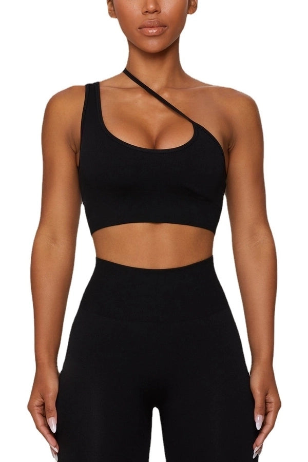 sports solid color chemical fiber blend v neck tracksuit vest leggings