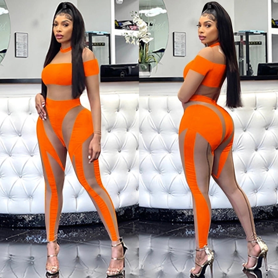 women's holiday party selfie sexy color block full length zipper see-through jumpsuits