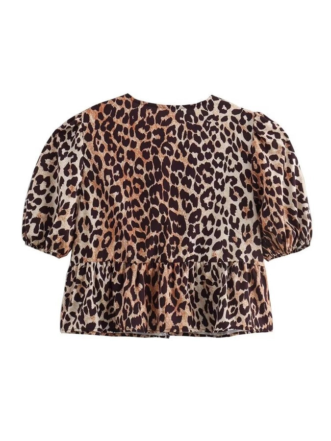 Women's Blouse Short Sleeve Blouses Printing Sexy Streetwear Leopard
