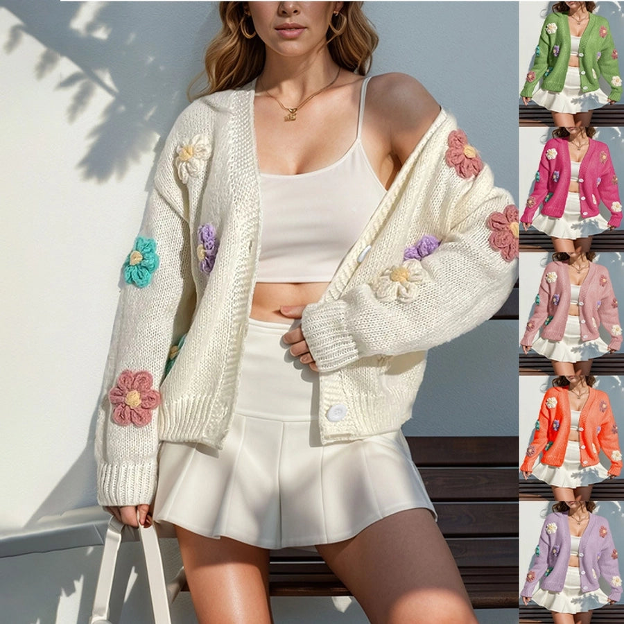 Women's Cardigan Long Sleeve Sweaters & Cardigans Elegant Flower