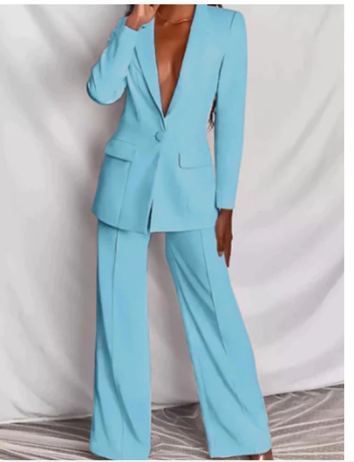 women's elegant solid color polyester blazer suits
