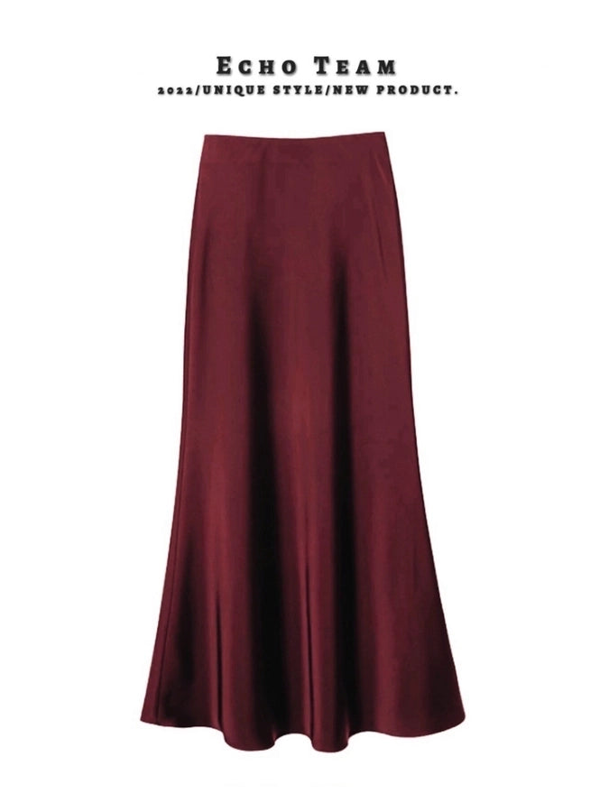 Summer Streetwear Solid Color Polyester Acetate Fabric Midi Dress Skirts