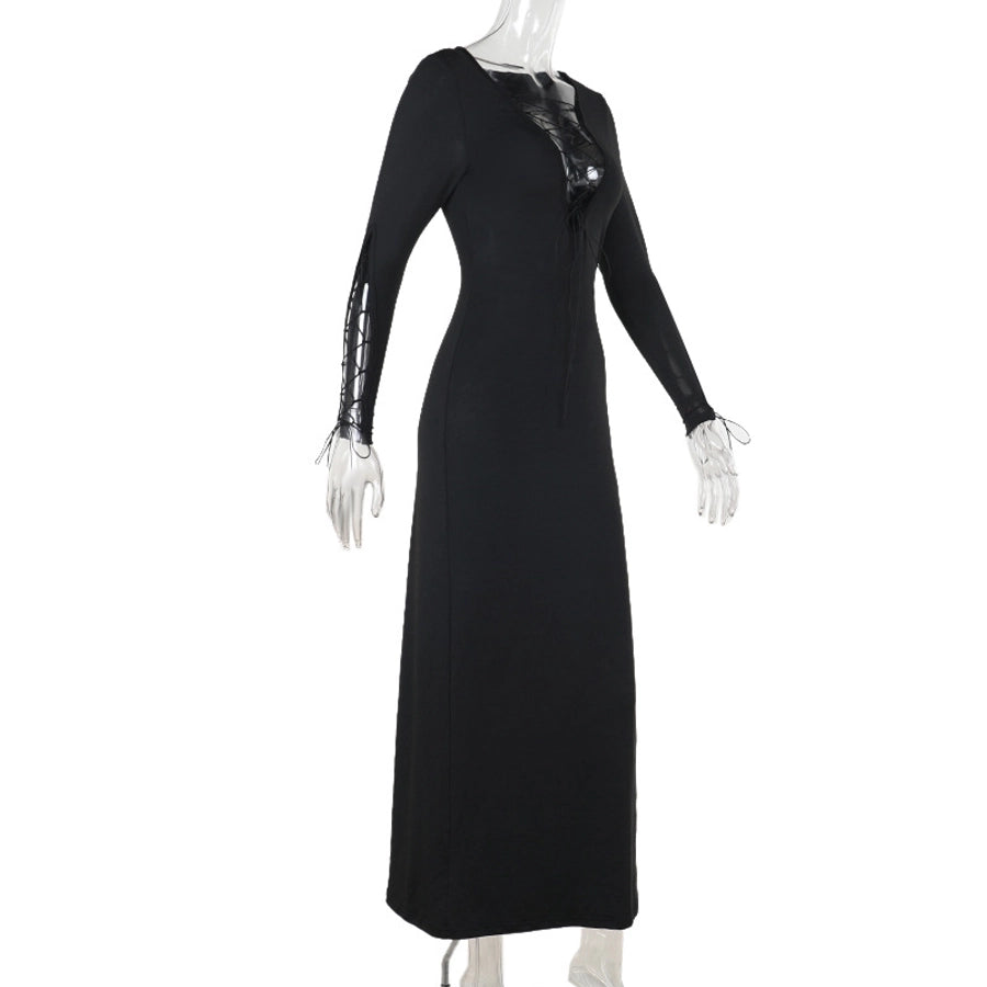 Women's Sheath Dress Streetwear Boat Neck Long Sleeve Solid Color Maxi Long Dress Travel