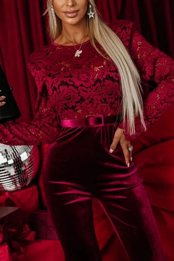 Women's Holiday Sexy Flower Full Length Lace Jumpsuits