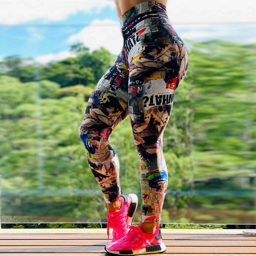 sports printing tie dye chlorinated fiber polyester active bottoms leggings