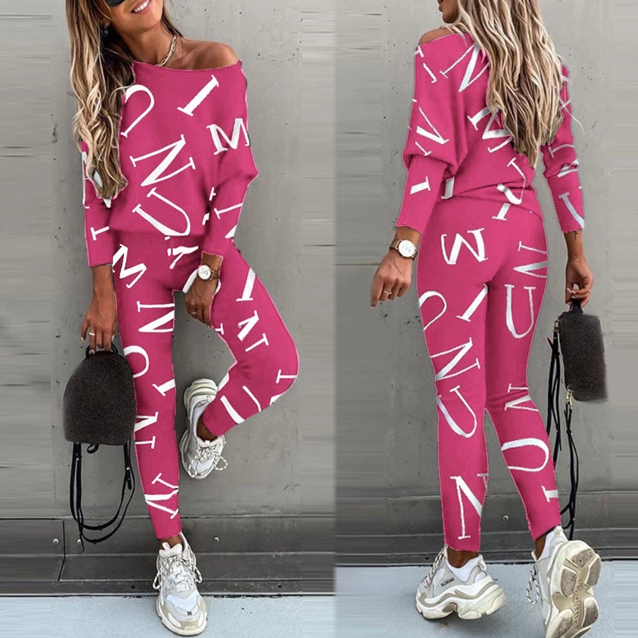 women's casual letter polyester pants sets