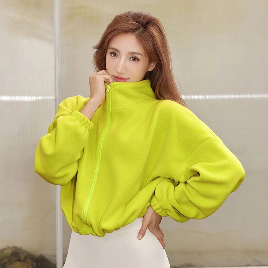 Simple Style Solid Color Linen Polar Fleece Turtleneck Active Tops