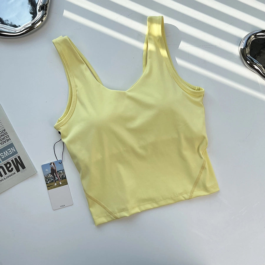 sports solid color nylon u neck active tops vest