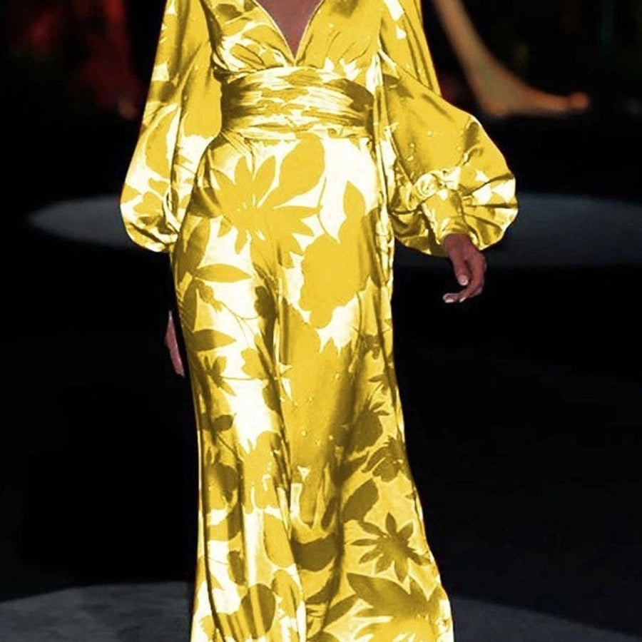 women's regular dress casual v neck printing long sleeve printing maxi long dress street