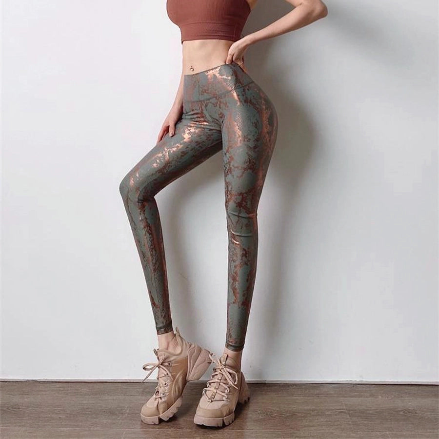 sports snakeskin nylon hemp blend active bottoms leggings