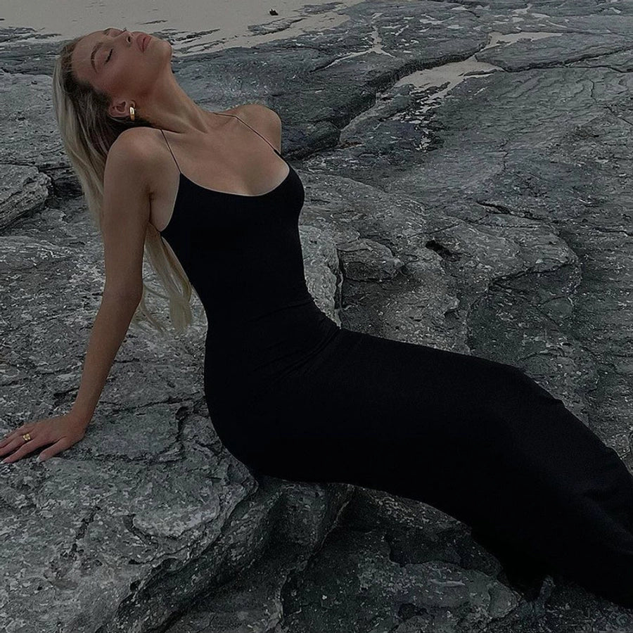 Women's Sheath Dress Sexy U Neck Backless Sleeveless Solid Color Maxi Long Dress Holiday Travel