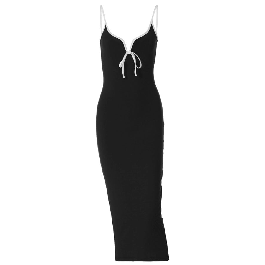 Women's Slit Dress Elegant Sexy V Neck Strap Backless Sleeveless Color Block Midi Dress Holiday Cocktail Party