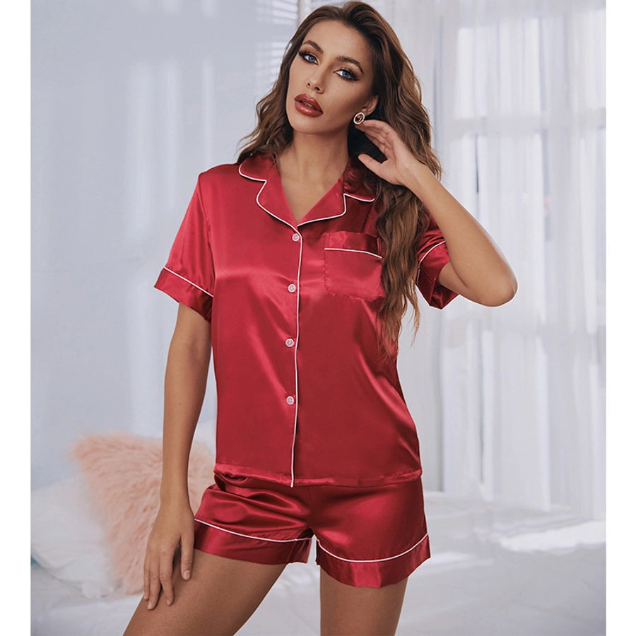 women's casual solid color polyester pocket shorts sets