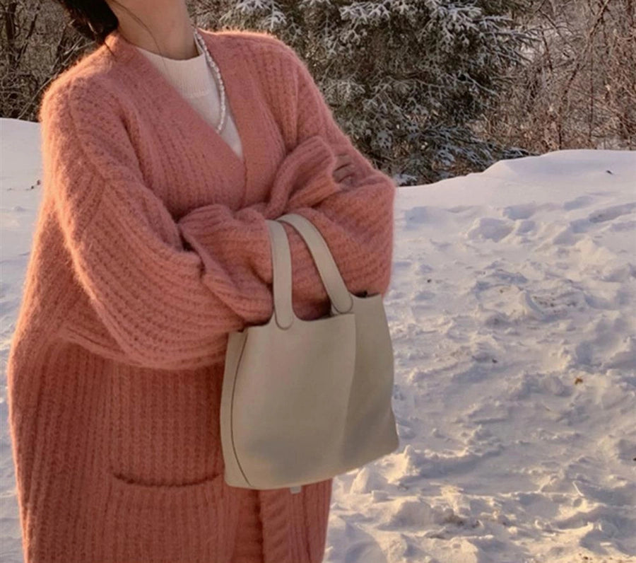 Korean Style Lazy Style Sweater Coat Autumn and Winter New Loose plus size Thickened Long   Knitted Cardigan for Women